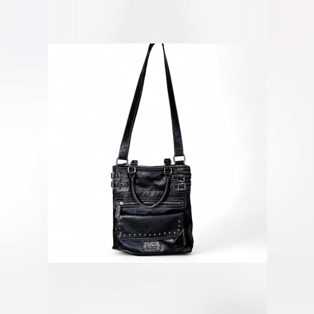 Nine West Black Moto Buckle Studded Tote Shoulder Bag Y2K Punk